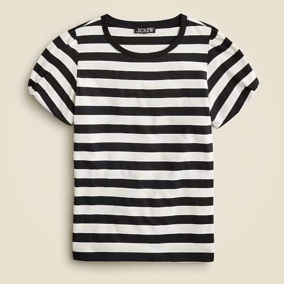 J.Crew Striped Twisted Puff Sleeves Classic Fit Tshirt, Medium, White/ Black - Picture 2 of 11
